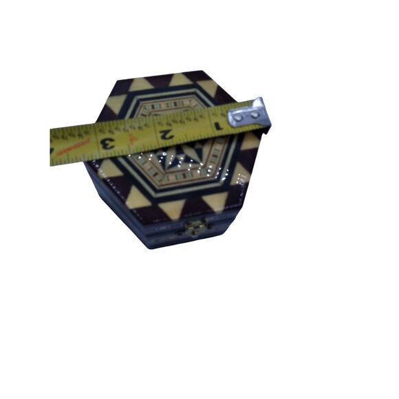 Handmade Taracea Wooden Moorish style 3.25" Hexagon trinket Box From Spain - Picture 4 of 12